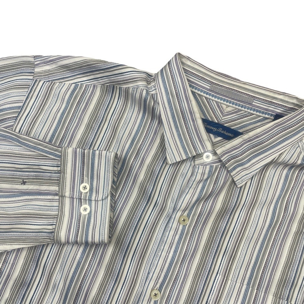 Tommy Bahama XL Strip 100% Silk Dress Shirt Mens Long Sleeve‎ **READ**